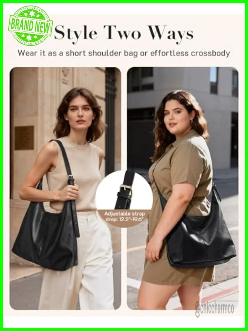 Vegan Leather Hobo Shoulder Bag Slouchy Crossbody Purse with Pouch